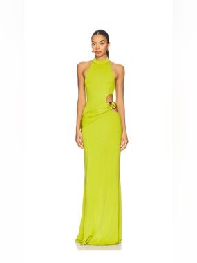 NBD Lime Green Backless Halter Evening Gown worn once